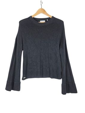 Lune Active Ribbed knit linen blend Bell-Sleeve Crewneck Sweater -Black